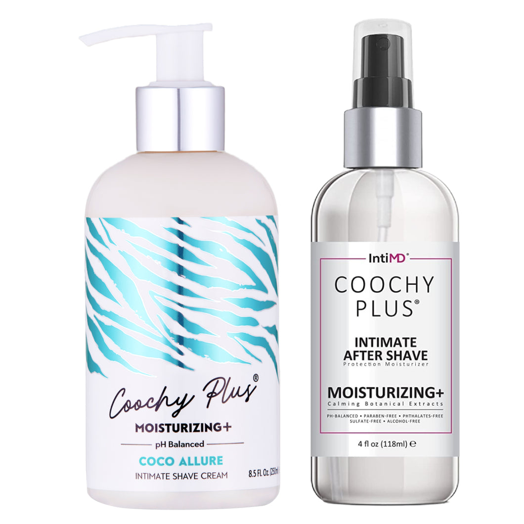 Coochy Plus Intimate Shaving Complete Kit - COCO ALLURE & Organic After Shave Protection Soothing Moisturizer Mist – Antioxidant Formula