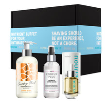 Load image into Gallery viewer, Coochy Plus 3-Steps Kit Intimate Shave Gift Set: NOURIA Pre-Shave Elixir + Coochy Plus Shave Cream Citrus Elixir + COOCHY PLUS After Shave Protection Mist
