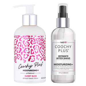 Coochy Plus Intimate Shaving Complete Kit - SWEET BLISS & Organic After Shave Protection Soothing Moisturizer Mist – Antioxidant Formula